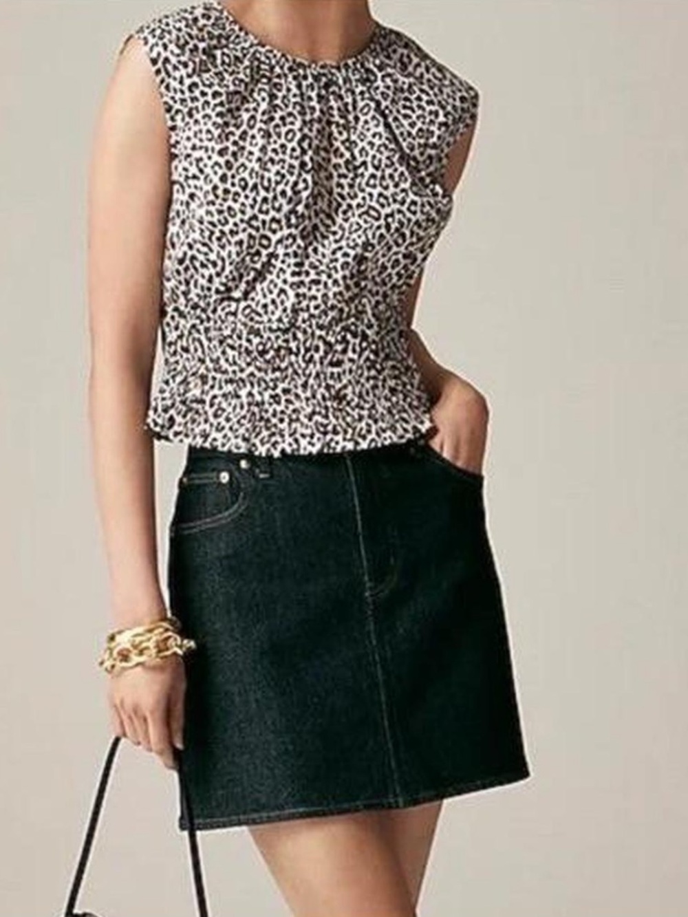 J Crew Leopard Print Regenerative Cotton Smocked Peplum Sleeveless Blouse Medium